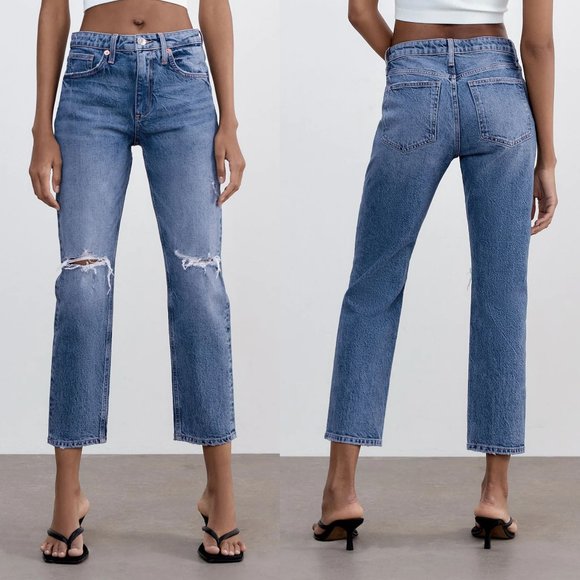 NEW Zara Slim Fit High Rise Ripped Ankle Jeans 6 - Picture 3 of 16